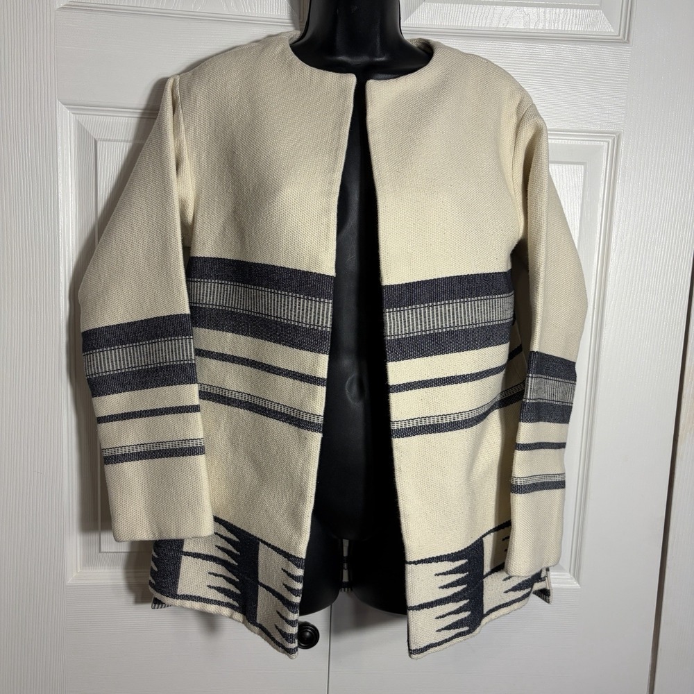 J Crew Southwestern Jacket Women XXS Beige Striped Tapestry Cotton Blend Boho